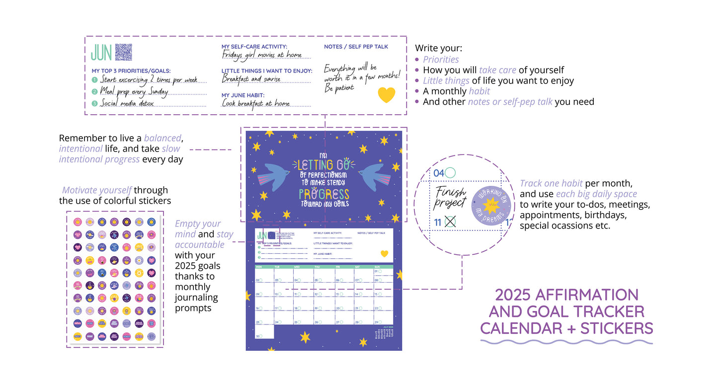 2025 AFFIRMATIONS AND GOAL TRACKER CALENDAR + VISION BOARD KIT